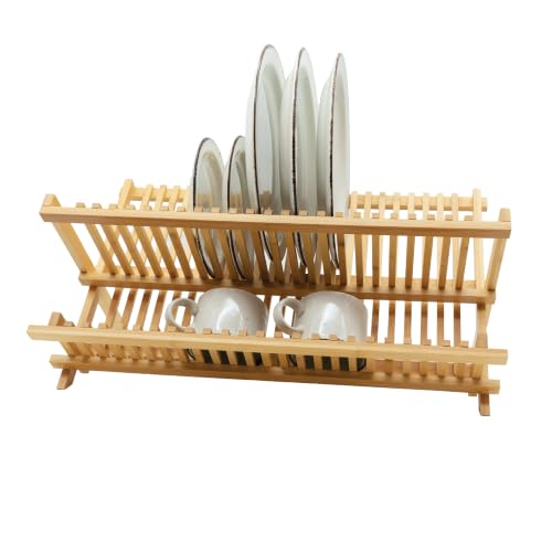 Oggi 2 Tier XL Folding Bamboo Dish Drying Rack