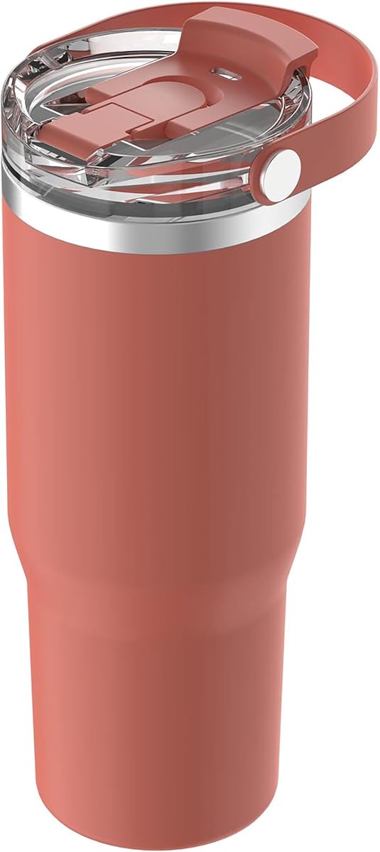 Oggi 30oz Vacuum Insulated Tumbler with Lid & Top Carry Handle – Stainless Steel Coffee Thermos, Travel Mug, Fits Cup Holders, Sweatproof, for Hot or Cold Drinks, Insulated Mug for Adults, Apricot