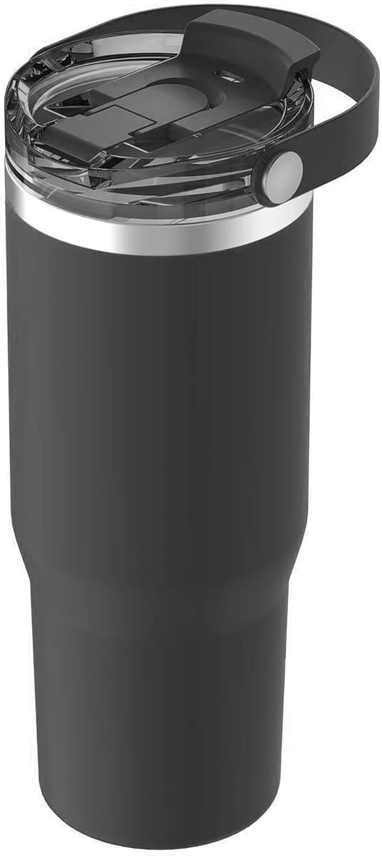 Oggi 30oz Vacuum Insulated Tumbler with Lid & Top Carry Handle – Stainless Steel Coffee Thermos, Travel Mug, Fits Cup Holders, Sweatproof, for Hot or Cold Drinks, Insulated Mug for Adults, Black