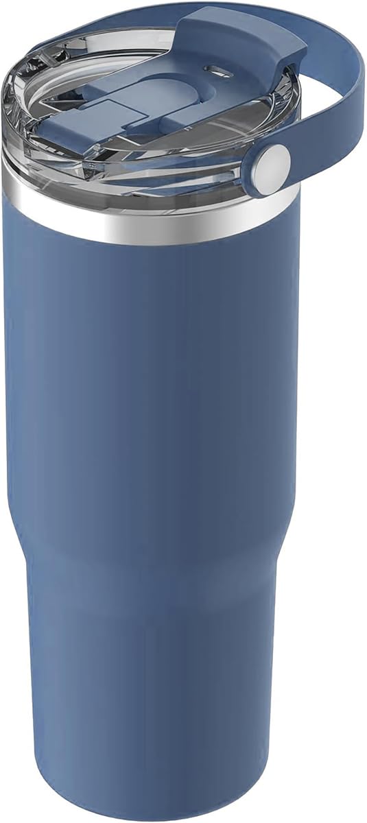 Oggi 30oz Vacuum Insulated Tumbler with Lid & Top Carry Handle – Stainless Steel Coffee Thermos, Travel Mug, Fits Cup Holders, Sweatproof, for Hot or Cold Drinks, Insulated Mug for Adults, Blue