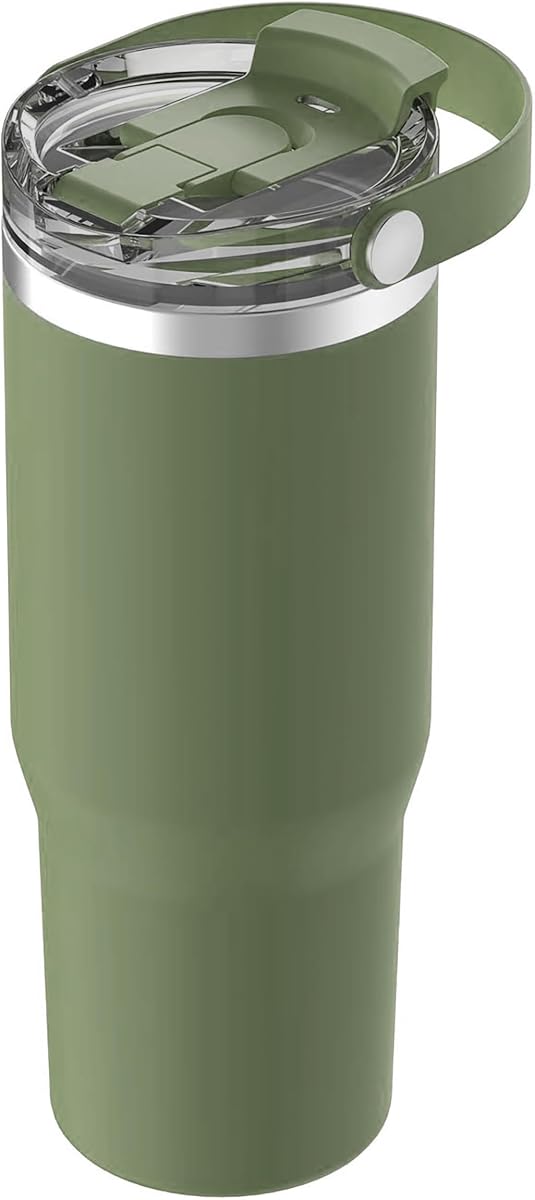 Oggi 30oz Vacuum Insulated Tumbler with Lid & Top Carry Handle – Stainless Steel Coffee Thermos, Travel Mug, Fits Cup Holders, Sweatproof, for Hot or Cold Drinks, Insulated Mug for Adults, Green