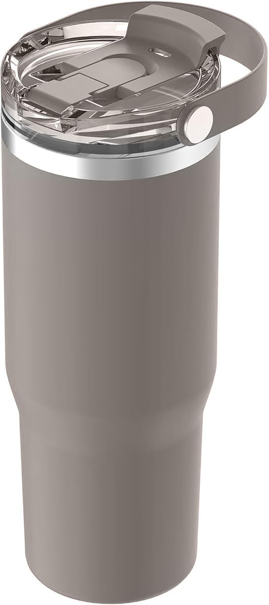 Oggi 30oz Vacuum Insulated Tumbler with Lid & Top Carry Handle – Stainless Steel Coffee Thermos, Travel Mug, Fits Cup Holders, Sweatproof, for Hot or Cold Drinks, Insulated Mug for Adults, Taupe
