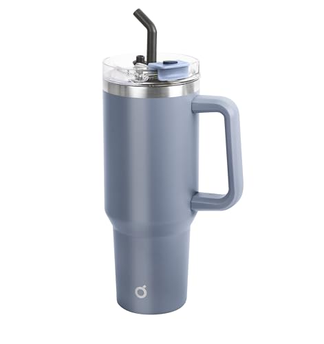 OGGI 40 oz Tumbler with Handle, Straw & Lid - Big Water Bottle, Travel Coffee Mug, Stainless Steel Vacuum Insulated Thermal Cup for Hot Cold Beverages, Cold for 24Hrs & Hot for 12Hrs - Blue