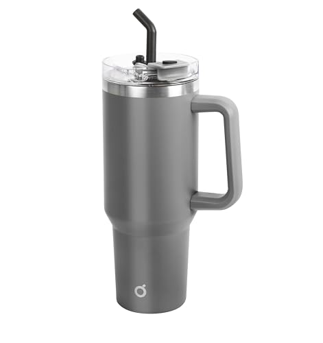 OGGI 40 oz Tumbler with Handle, Straw & Lid - Big Water Bottle, Travel Coffee Mug, Stainless Steel Vacuum Insulated Thermal Cup for Hot Cold Beverages, Cold for 24Hrs & Hot for 12Hrs - Gray
