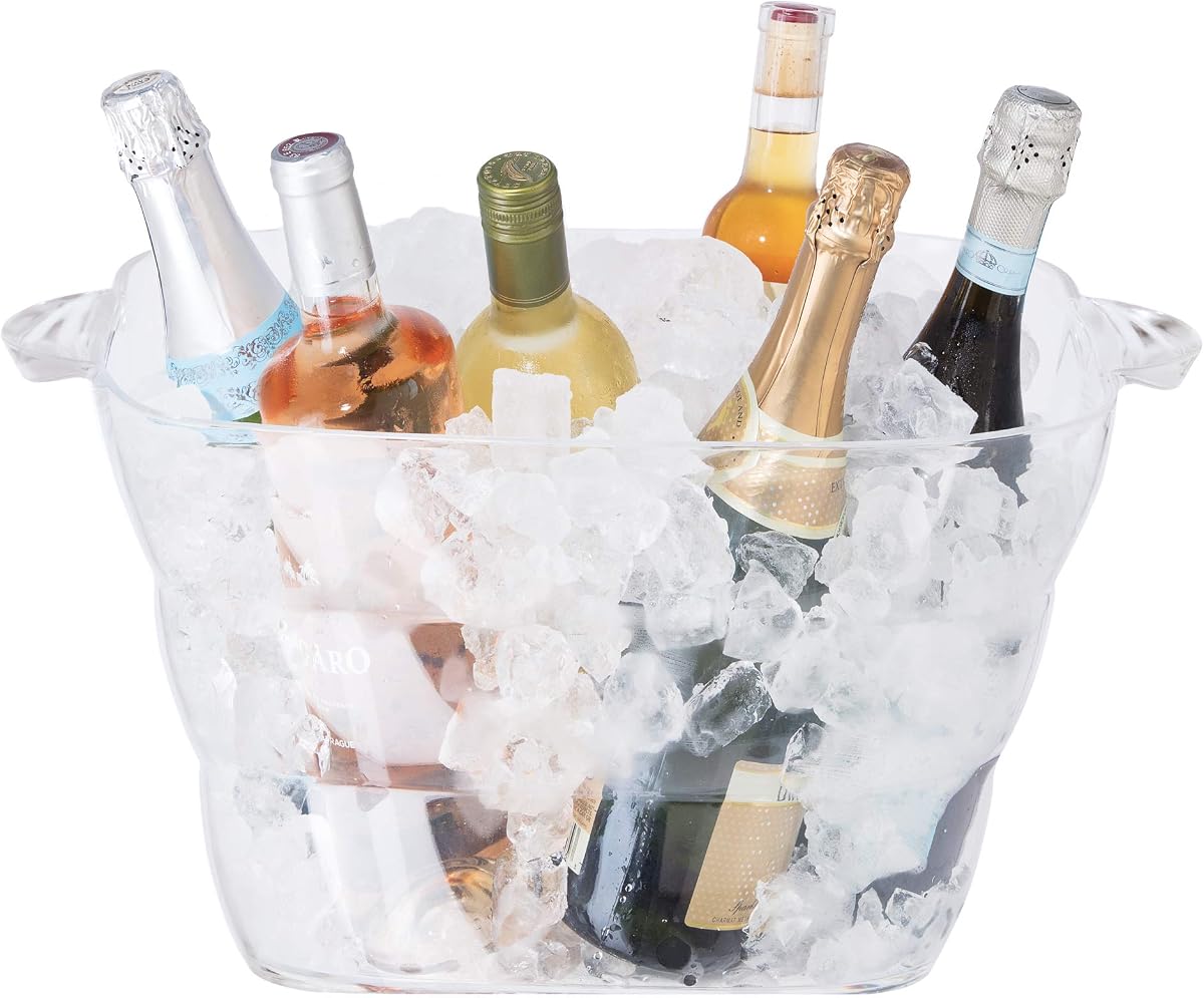 OGGI Acrylic Square Party Tub - Clear Beverage Cooler w/Handles, Wine Cooler, Beer Chiller, Ideal Party Tubs for Drinks, Use Ice Tub for Indoor or Outdoor Bars, 16.75" x 14"