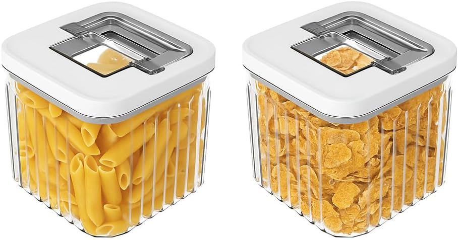 Oggi Airtight Clear Fluted Canister Set of 2 - Stackable Food Storage Containers with Lids, Vintage Modern Farmhouse Style, Kitchen Counter & Pantry Organization, Size - 2 x 40.5 fl oz / 1.2 Lt