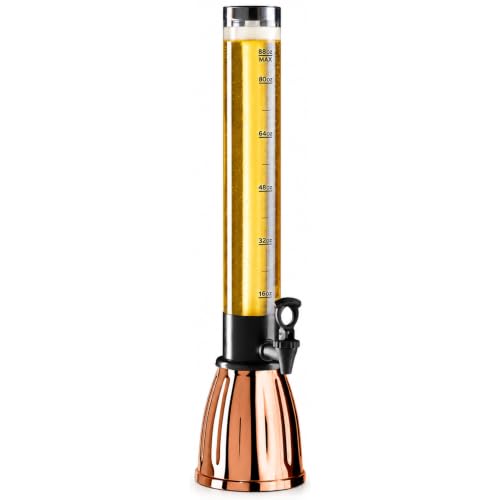 OGGI Beer Tower 3L/100oz - Beverage Dispenser with Spigot & Ice Tube, Margarita Tower, Mimosa Tower, Perfect Drink Dispensers for Parties, Drink Tower, Holds 6 Pints of Beer - Copper