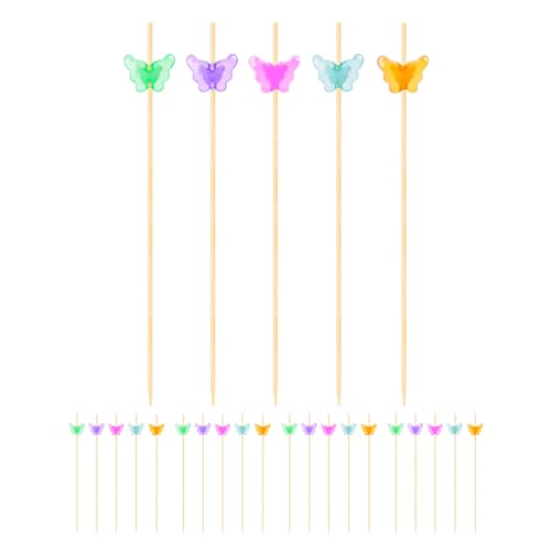 Oggi Butterfly Cocktail Picks 20 pcs - Butterfly Theme Party Decorations, 4.5" / 11.5cm
