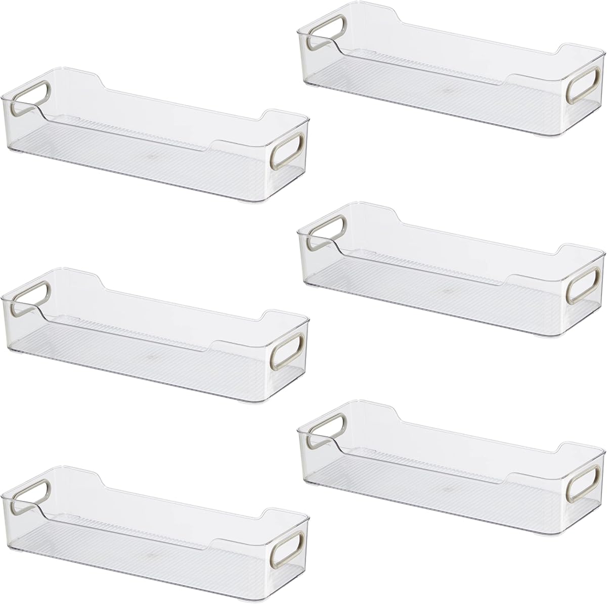 Oggi Cabinet/Drawer Storage Bin - 14" x 5" (Set of 6), Clear/Gray, Ideal for Kitchen Organization, Pantry Storage, Fridge Organizing