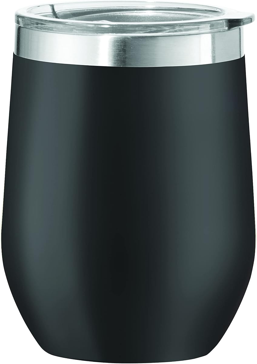Oggi Cheers Insulated Wine Tumbler, 12-Ounce, Black (8145.3)