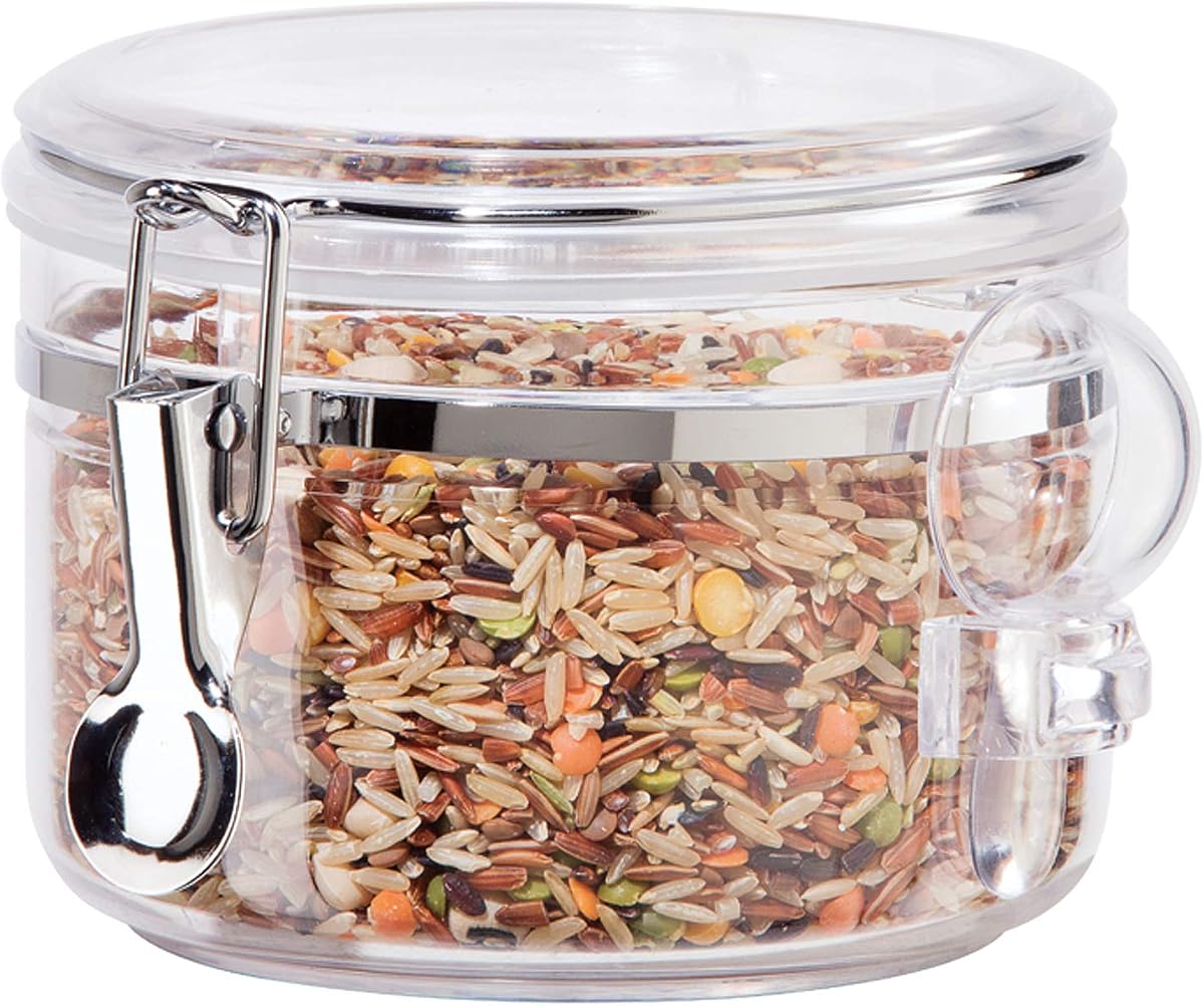 OGGI Clear Canister Airtight 28oz - Clamp Lid & Spoon - Airtight Food Storage Containers, Ideal for Kitchen & Pantry Storage of Bulk, Dry Food Including Flour, Sugar, Coffee, Rice, Tea, Spices & Herbs