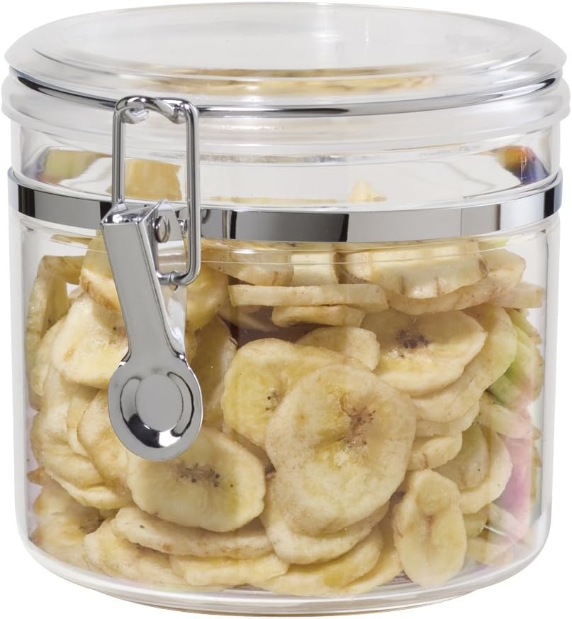 Oggi Clear Canister with Clamp Lid, 38 oz - Large Airtight Food Storage Container, for Kitchen & Pantry Storage of Bulk, Dry Foods Including Pasta, Flour, Sugar, Coffee, Rice, Tea, Spices & Herbs