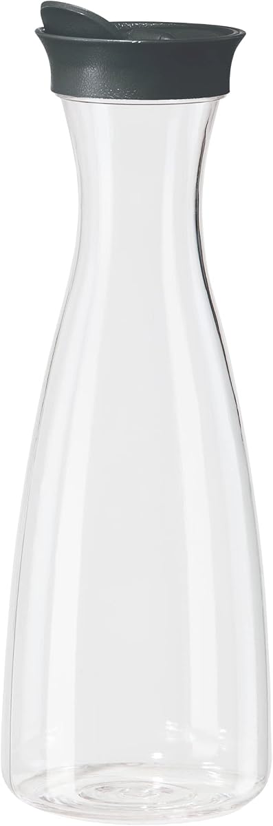OGGI Clear Carafe w/Flip Open Lid - Ideal Juice Bottle, Clear Pitcher with Lid, Tea Pitcher, Water Carafe, 1.6 Lt(54Oz), Gray