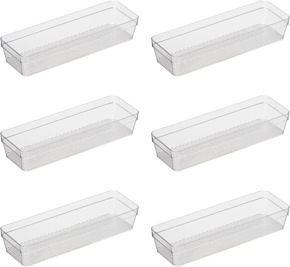 Oggi Clear Drawer Organizer - 3" X 9.5" (Set of 6) - Ideal for Organizing Kitchen Drawers, Office, Desk, Silverware, Kitchen Utensils, Cosmetics and Bathrooms