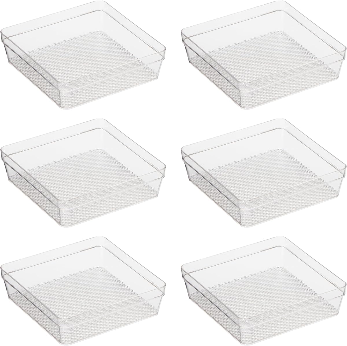 Oggi Clear Drawer Organizer - 6" X 6.25"- Ideal for Organizing Kitchen Drawers, Office, Desk, Silverware, Kitchen Utensils, Cosmetics and Bathrooms - Set of 6