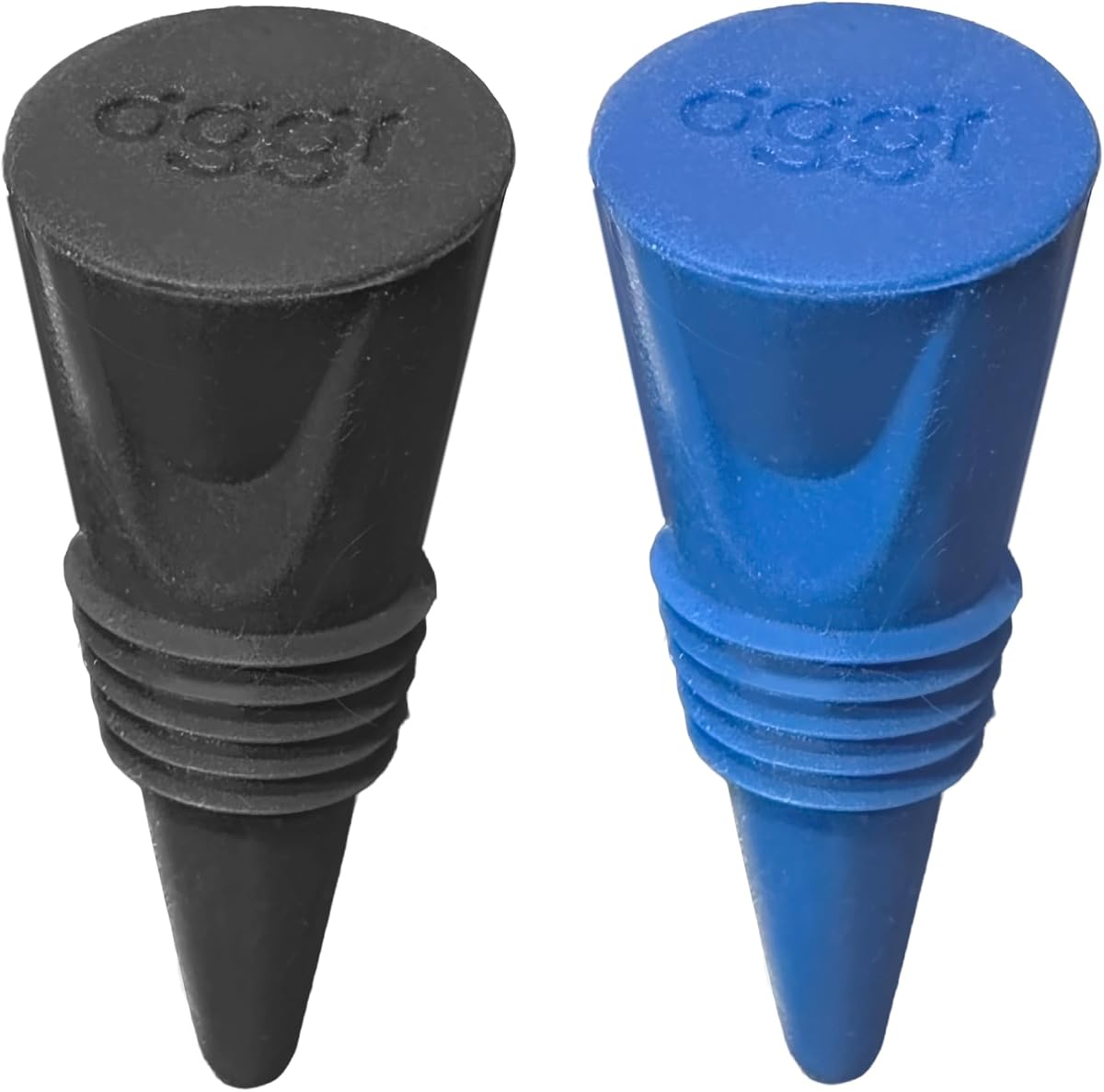 OGGI Cone Shaped Silicone Wine Corks, 2 pcs Decorative Wine Bottle Stopper Set, Silicone Wine Stoppers for Wine Bottles, Reusable & Cute for Wine Beer Bottles DIY Craft (Black, Blue)