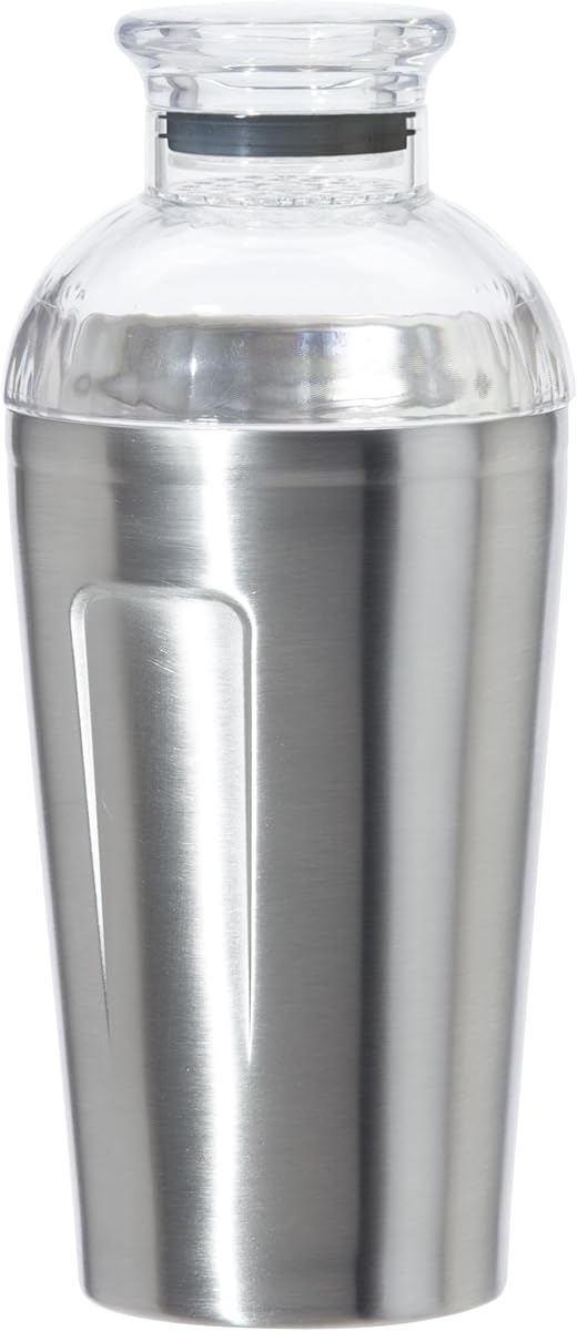 OGGI Groove Insulated Cocktail Shaker-17oz Double Wall Vacuum Insulated Stainless Steel, Tritan Lid has Built In Strainer, Ideal Cocktail Mixer, Martini Shaker, Margarita Shaker, Stainless