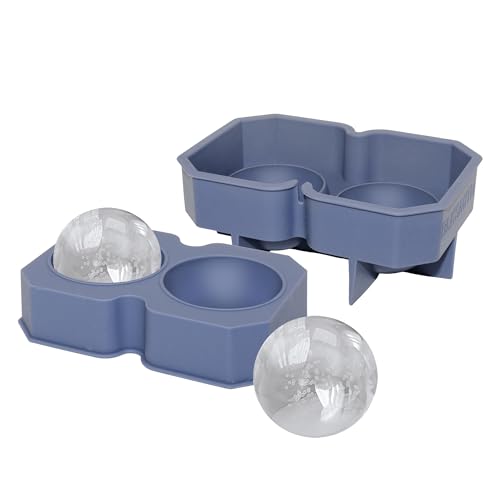 OGGI Jumbo Ice Ball Mold Silicone, Makes 2 Large 2.5 Inch Round Ice Cubes, Leak-Resistant Ice Ball Maker Mold for Whiskey, Bourbon, Cocktails & Old Fashioned Drinks, BPA-Free Blue
