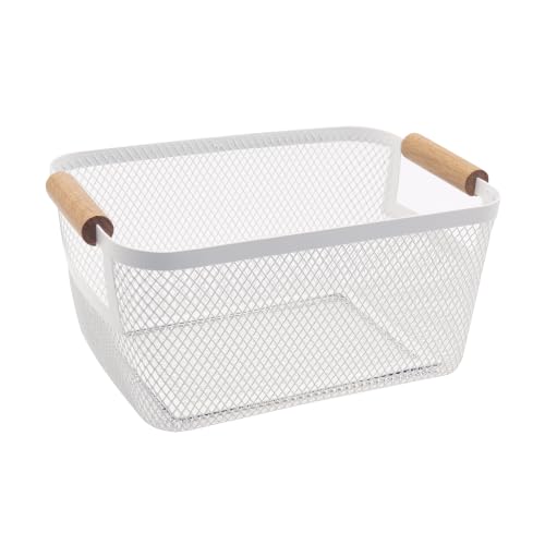 OGGI Medium Mesh Portable Bathroom Basket Caddy with Bamb…