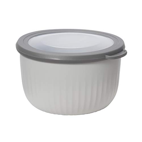 Oggi Prep, Store & Serve Plastic Bowl w/See-Thru Lid- Dishwasher, Microwave & Freezer Safe, (1.4 qt) Lt Gray w/Dk Gray Lid