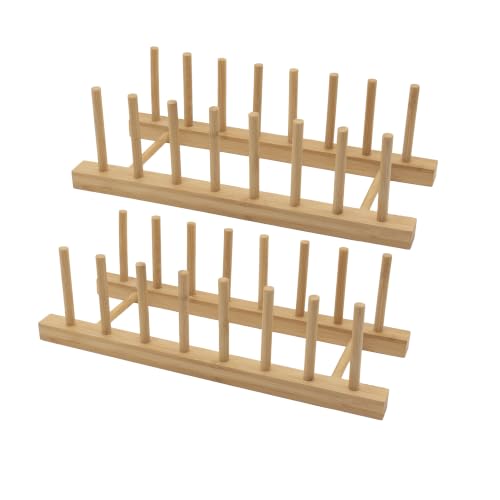 OGGI Set of 2 Bamboo Cabinet Organizers, 7-Slot Cutting Board Organizer, Pot Lid Organizer, Cookie Sheet Organizer for Cabinet, Plate Rack, Dish Drying Rack & Kitchen Organizer