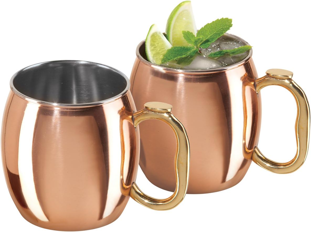 Oggi Set of 2 Copper Plated Stainless Steel Moscow Mule Mugs- 20oz Copper Plated Moscow Mule Cups w/EZ-Grip Handle, Cocktail Cart & Home Bar Accessories, Great Kitchen Gifts