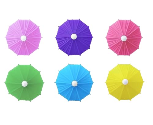 Oggi Set of 6 Silicone Parasol Wine Glass Charms – Reusable Glass Markers, Multicolor Drink Markers for Parties, Gifts for Wine Lovers, Easy-Use Charms