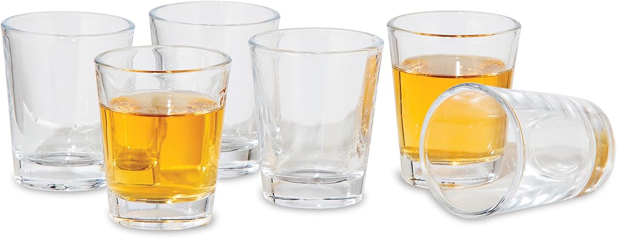 Oggi Shot Glasses w/Heavy Base, Set 6 - Real Glass Shot Glass Set, Cool & Classic Design, Ideal Groomsmen Gifts, Tequila Shot Glasses, Bachelor Party Favors for Men - 1.5oz / 44ml