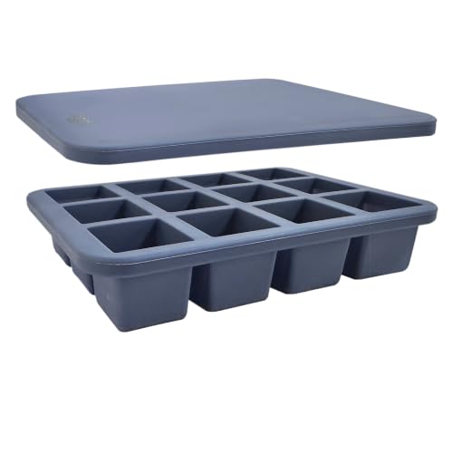 OGGI Silicone Ice Cube Tray with Lid, Makes 12 Easy Release 1 Inch Square Ice Cubes, BPA-Free Ice Cube Mold with Lid, Stackable Freezer Tray for Cocktails, Whiskey & Everyday Drinks