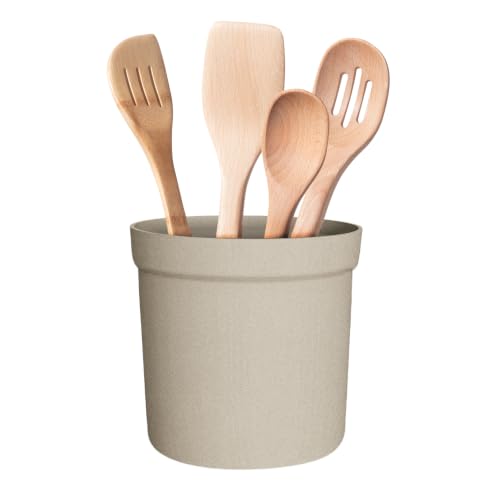 Oggi Silicone Utensil Holder for Kitchen Countertop, 6" x 6" Large Utensil Crock with Reinforced Rim, Food-Grade Unbreakable Silicone Kitchen Tool Holder & Countertop Organizer, Taupe