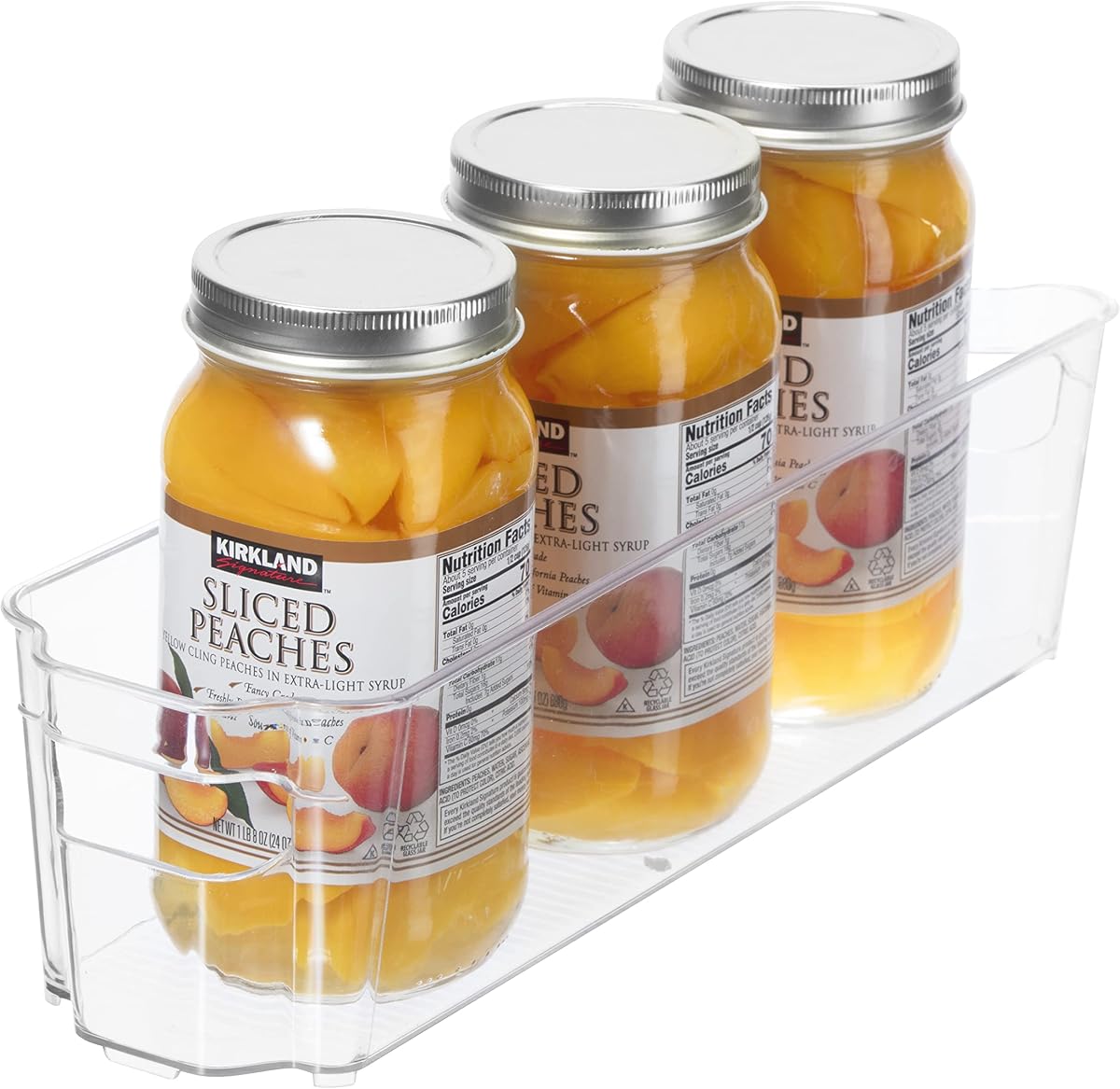 Oggi Stackable Storage Bin With Handle - Slim (14.75" x 4.25" x 3.75") - Ideal for Kitchen Organization, Pantry Storage, Fridge Organizing, Clear