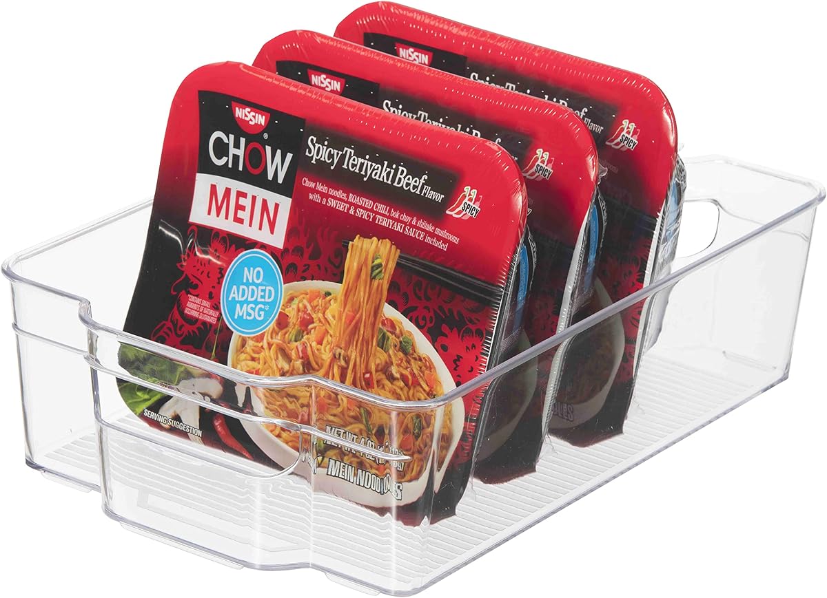 Oggi Stackable Storage Bin With Handle - Wide (12.5" x 8.5" x 3.5") - Ideal for Kitchen Organization, Pantry Storage, Fridge Organizing, Clear