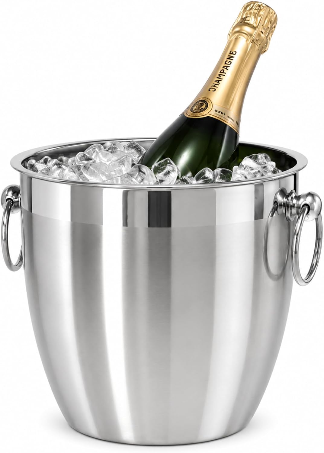 OGGI Stainless Steel Champagne Bucket 4 Liter (4.25 Qt), Large Champagne Bucket with Handles for Parties & Celebrations, Sparkling Wine Ice Bucket for Indoor & Outdoor Entertaining