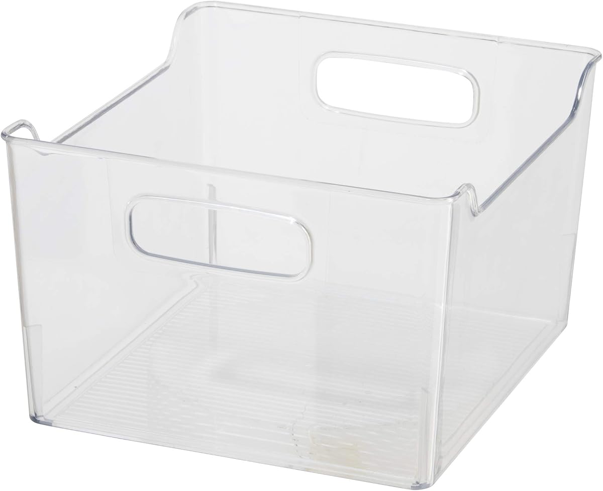 Oggi Storage Bin With Handles - Deep (9.75" x 9" x 6") - Ideal for Kitchen Organization, Pantry Storage, Fridge Organizing, Clear