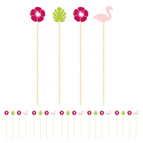 Oggi Tropical Cocktail Picks 20 pcs - Tropical Cocktail Picks for Drinks & Appetizers, Reusable, Wooden, 4.5" / 11.5cm