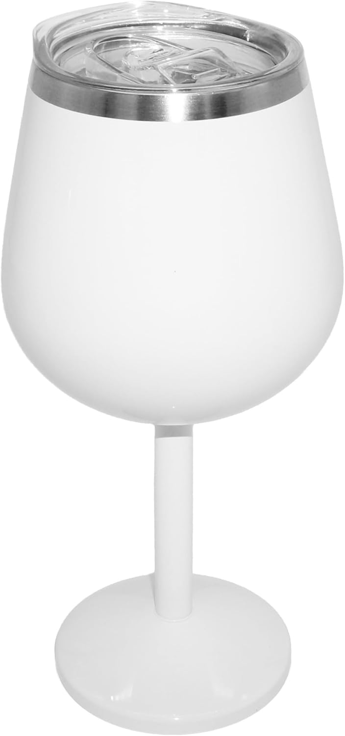 Oggi Vacuum Insulated Wine Glass 10 oz (300 ml), Stainless Steel Double Wall Stem Wine Glass with Lid, Unbreakable Outdoor Wine Glasses, Metal Wine Glass Gift for Women & Men - White